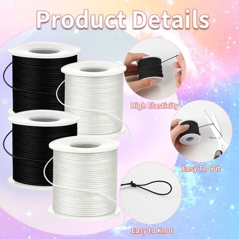 4 Rolls Stretchy Bracelet String, 660FT Elastic String Cord for Bracelets, 1mm Elastic Thread for Bracelets Jewelry Making Necklaces Beading Craft (2 Black, 2 White) in Kuwait