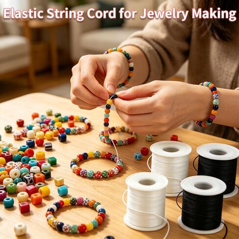 4 Rolls Stretchy Bracelet String, 660FT Elastic String Cord for Bracelets, 1mm Elastic Thread for Bracelets Jewelry Making Necklaces Beading Craft (2 Black, 2 White) in Kuwait