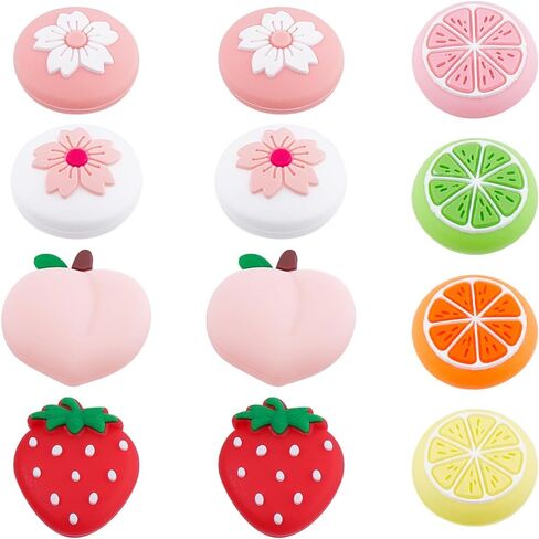 gorgecraft 12pcs 3 أنماط استبدال قبعات قبضة الإبهام سيليكون الليمون الفراولة الفاكهة زهرة نمط جولة التناظرية عصا التحكم قبعات واقية زر الإبهام يغطي متوافق مع وحدة تحكم التبديل in Kuwait