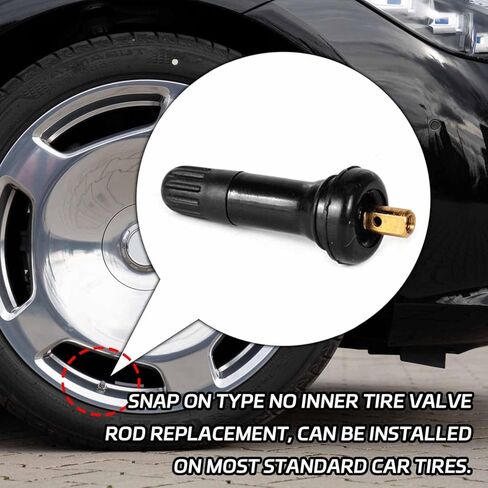 4 PCS TPMS 20008 Tire Valve Stem Set, Rubber Snap-in Tubeless Tire Pressure Sensor Valve Stems, Tires Valves Stem Core Valves Caps Replacement Kit Fits Most Standard Vehicle, Car Accessories in Saudi Arabia