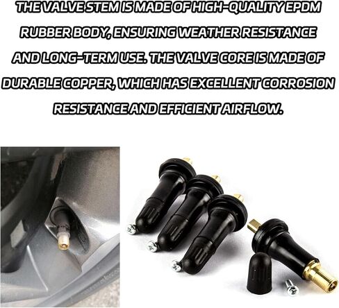 4 PCS TPMS 20008 Tire Valve Stem Set, Rubber Snap-in Tubeless Tire Pressure Sensor Valve Stems, Tires Valves Stem Core Valves Caps Replacement Kit Fits Most Standard Vehicle, Car Accessories in Saudi Arabia