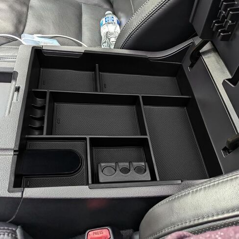 Zxiaochun Center Console Organizer Compatible with 2022-2025 2026 Toyota Tundra Accessories & 2023-2026 toyota Sequoia, Plastic Armrest Storage Box Tray, ABS Material with Non-Slip Mats - Black Trim in Saudi Arabia