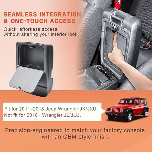 صندوق تخزين مخفي لوحدة التحكم المركزية من TACORBO متوافق مع ملحقات Jeep Wrangler JK/JKU 2011-2016 2017 2018، صندوق منظم مخفي لوحدة التحكم المركزية بلمسة واحدة، مقصورة سرية لمسند الذراع in Kuwait
