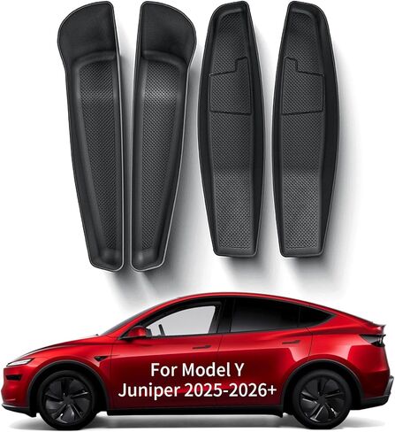 4 قطع صينية تنظيم الباب لـ 2025 2026 Tesla Model Y Juniper Door Side Pocket صندوق تخزين TPE مقاوم للماء ومضاد للانزلاق ملحقات داخلية (أمامية وخلفية) in Kuwait