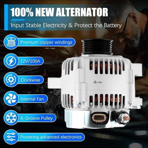 Alternator 13844 Fit for Toyota Highlander 2001-2003, for Lexus RX300 1999-2003 3.0L V6 Automotive Replacement Alternators 27060-20110 101211-7840 AND0184 13844N in Kuwait