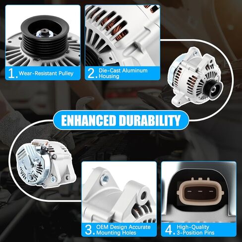 Alternator 13844 Fit for Toyota Highlander 2001-2003, for Lexus RX300 1999-2003 3.0L V6 Automotive Replacement Alternators 27060-20110 101211-7840 AND0184 13844N in Kuwait