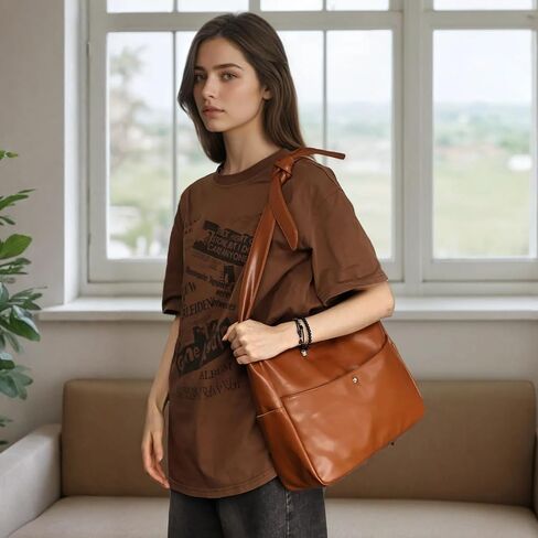 Hobo Bags for Women Slouchy Tote Bag Soft Casual PU Leather Shoulder Purses Work Everyday Handbags in Saudi Arabia