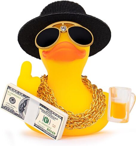 wonuu Rubber Duck Car Ornament Squeaky Duck Cool Car Accessories Dashboard Decorations with Dollars Beer Glasses in Kuwait