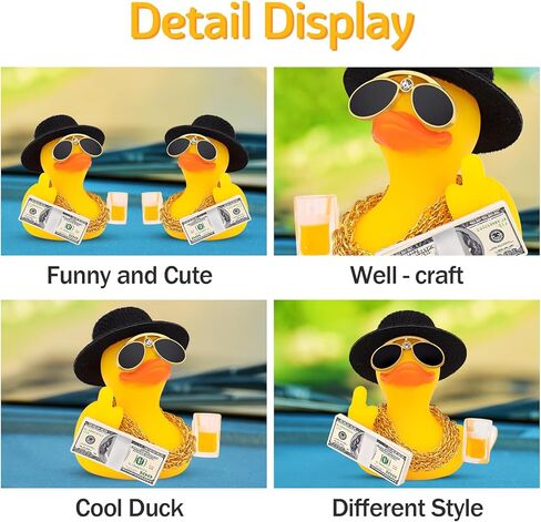 wonuu Rubber Duck Car Ornament Squeaky Duck Cool Car Accessories Dashboard Decorations with Dollars Beer Glasses in Kuwait