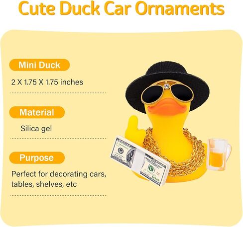 wonuu Rubber Duck Car Ornament Squeaky Duck Cool Car Accessories Dashboard Decorations with Dollars Beer Glasses in Kuwait