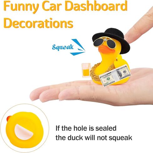 wonuu Rubber Duck Car Ornament Squeaky Duck Cool Car Accessories Dashboard Decorations with Dollars Beer Glasses in Kuwait