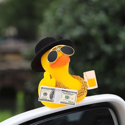 wonuu Rubber Duck Car Ornament Squeaky Duck Cool Car Accessories Dashboard Decorations with Dollars Beer Glasses in Kuwait