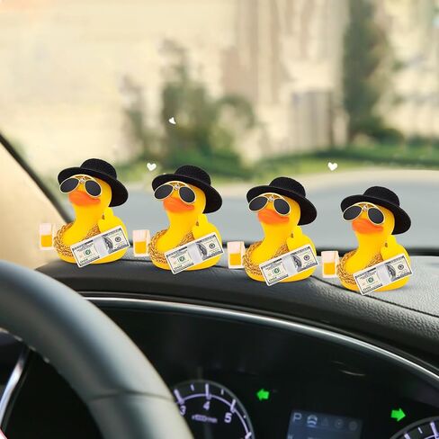 wonuu Rubber Duck Car Ornament Squeaky Duck Cool Car Accessories Dashboard Decorations with Dollars Beer Glasses in Kuwait