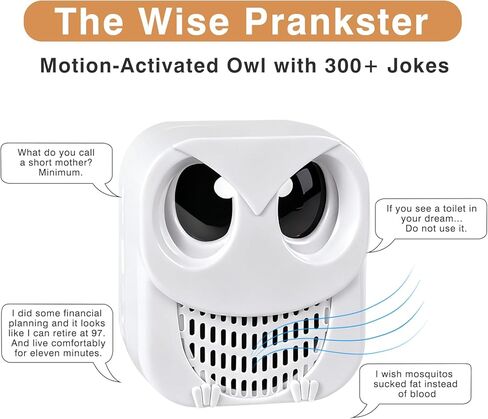 آلة المؤثرات الصوتية المفعّلة بحركة Prank Owl - أكثر من 360 نكتة للأب وأصوات مرحة - ألعاب نكتة نهائية وعملية لحفلات المكتب المنزلي - هدايا مضحكة لتحفيز الضحك، باللون الأبيض in Kuwait