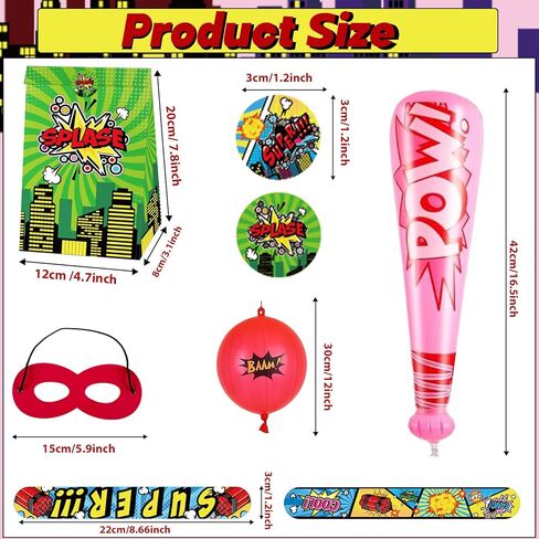 12Sets Hero Themed Super Party Favors with Inflatable Bat Paper Gift Bag Balloon Slap Bracelet Hero Eye Mask Sticker Comic Hero Theme Party Supplies for Birthday Classroom Game Activities in Kuwait