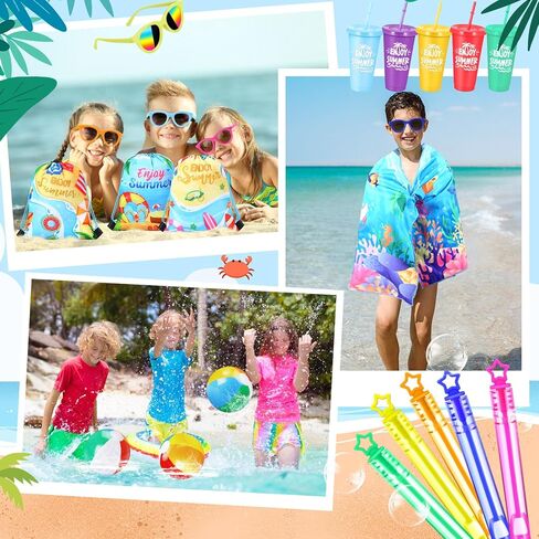 Honeydak 6 Set Pool Party Favors and Beach Toys End of Year Gift Summer Drawstring Backpack Bag Tumbler Cups Beach Towel Balls Sunglasses Bubble Wands for Pool Games Birthday Party Favors in Kuwait