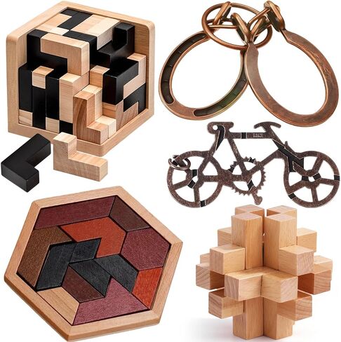 5PCS Wooden Puzzles for Adults & Kids – Cube & Shape Brain Teasers, Logic & Educational Games, Family Fun in Saudi Arabia