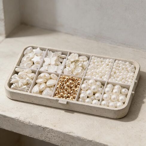 760 Pcs Pearl Beads for Jewelry Making, Storage Box DIY Craft Beads Set, Assorted Imitation Pearls Rose Pearls Bow Heart Shaped Beads with Holes for Bracelets Necklaces Crafts Decor in Kuwait