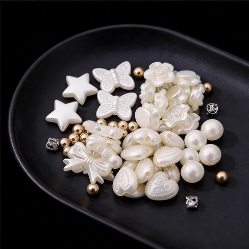 760 Pcs Pearl Beads for Jewelry Making, Storage Box DIY Craft Beads Set, Assorted Imitation Pearls Rose Pearls Bow Heart Shaped Beads with Holes for Bracelets Necklaces Crafts Decor in Kuwait