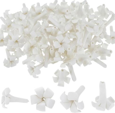Jutom 50 Pcs Puakenikeni Clay Flowers Beads 20mm Handmade Pikake Clay Bead with Pre-drilled Holes Hawaiian Pikake Flower Beads for Earrings Necklaces Jewelry Making DIY Craft Supplies(White) in Kuwait