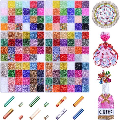 SONGIN 28800 Pcs Bugle Beads Kit, 6 Boxes Glass Tube Beads Set with 144 Colors, 7mm Long & 2mm Short Bugle Seed Beads for Jewelry Making, Bracelet Necklace, Embroidery and Crafts Supplies in Saudi Arabia