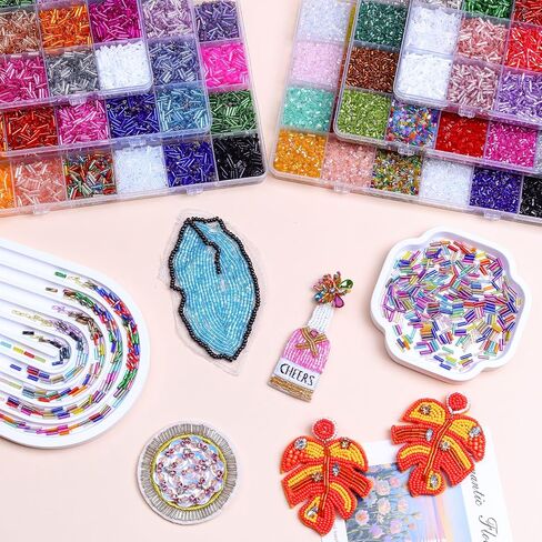 SONGIN 28800 Pcs Bugle Beads Kit, 6 Boxes Glass Tube Beads Set with 144 Colors, 7mm Long & 2mm Short Bugle Seed Beads for Jewelry Making, Bracelet Necklace, Embroidery and Crafts Supplies in Saudi Arabia