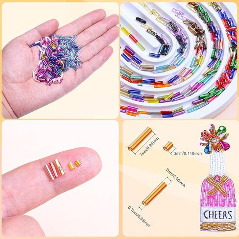 SONGIN 28800 Pcs Bugle Beads Kit, 6 Boxes Glass Tube Beads Set with 144 Colors, 7mm Long & 2mm Short Bugle Seed Beads for Jewelry Making, Bracelet Necklace, Embroidery and Crafts Supplies in Saudi Arabia