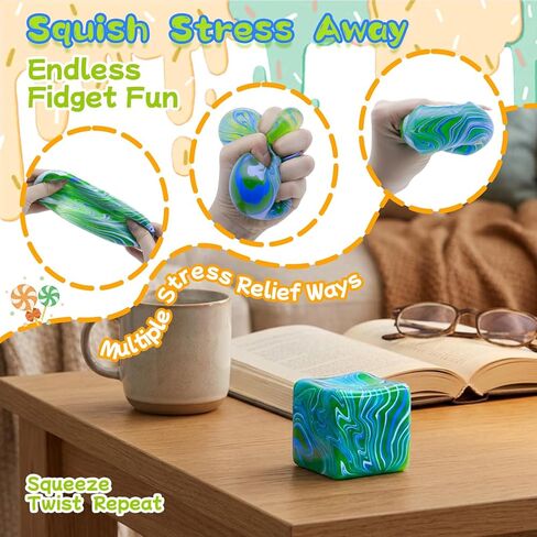 Soft Stretchy Squeeze Toys Stress Cube for Kids Adults, Slow Rising Squishy Ice Cube Sugar Balls for Boys Girls, Sensory Fidget Toys Stress Balls Anxiety Relief for ADHD/Autism, Party Favors, Gifts in Saudi Arabia