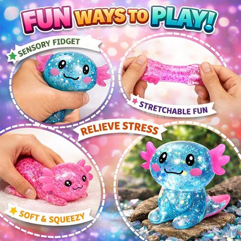 Axolotl Squishy، ألعاب فيدجيت للكبار، قطعتان من ألعاب التململ اللطيفة باللون الأزرق الوردي، كرات ضغط Axolotl الناعمة القابلة للتشكيل للاسترخاء والإجهاد الحسي، ألعاب اسفنجية لتفضلات الحفلات واستخدام السفر في المكاتب في الفصول الدراسية in Kuwait