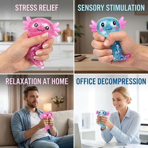 Axolotl Squishy، ألعاب فيدجيت للكبار، قطعتان من ألعاب التململ اللطيفة باللون الأزرق الوردي، كرات ضغط Axolotl الناعمة القابلة للتشكيل للاسترخاء والإجهاد الحسي، ألعاب اسفنجية لتفضلات الحفلات واستخدام السفر في المكاتب في الفصول الدراسية in Kuwait