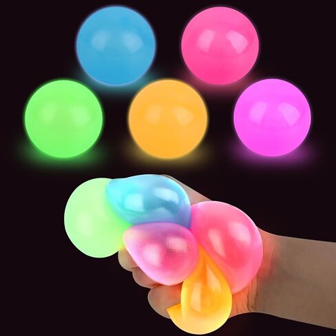5PCS Glowing Sticky Balls Glow in the Dark Sensory Balls for Ceiling Slow Rising Stress Ball Fidget Toy Squishies Anxious Stress Relief Wall Ball for Adults Kids Stocking Stuffers Sensory in Saudi Arabia