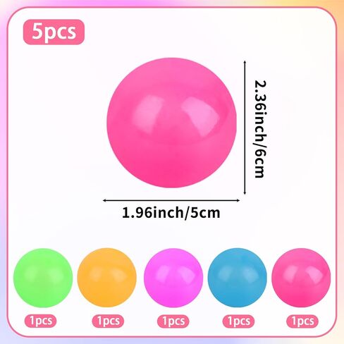 5PCS Glowing Sticky Balls Glow in the Dark Sensory Balls for Ceiling Slow Rising Stress Ball Fidget Toy Squishies Anxious Stress Relief Wall Ball for Adults Kids Stocking Stuffers Sensory in Saudi Arabia