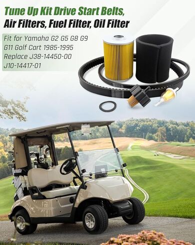 مجموعة ضبط مناسبة لعربة الجولف Yamaha G2 G5 G8 G9 G11 1985-1994، أحزمة القيادة، أحزمة البدء، مرشحات الهواء، الإسفنج، فلتر الوقود، قابس الإشعال، استبدال J38-14450-00 J10-14417-01 in Kuwait