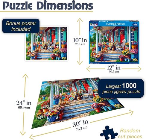 White Mountain 1000 Piece Jigsaw Puzzle Cozy Farm House Puzzles with Large Pieces Gift for Adults and Family 24"x30" - Summer Porch in Saudi Arabia