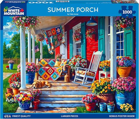 White Mountain 1000 Piece Jigsaw Puzzle Cozy Farm House Puzzles with Large Pieces Gift for Adults and Family 24"x30" - Summer Porch in Saudi Arabia