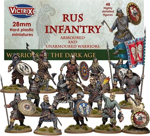 Wargames Delivered - Victrix Rus Infantry 8th to 9th Century with Bonus Miniature STL Download - 48 Miniatures, Varangian Guard & Slavic Warriors with 148 Heads, Shields & Weapons for Action Figure in Kuwait