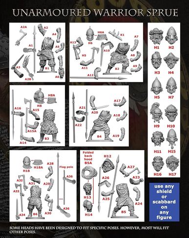 Wargames Delivered - Victrix Rus Infantry 8th to 9th Century with Bonus Miniature STL Download - 48 Miniatures, Varangian Guard & Slavic Warriors with 148 Heads, Shields & Weapons for Action Figure in Kuwait