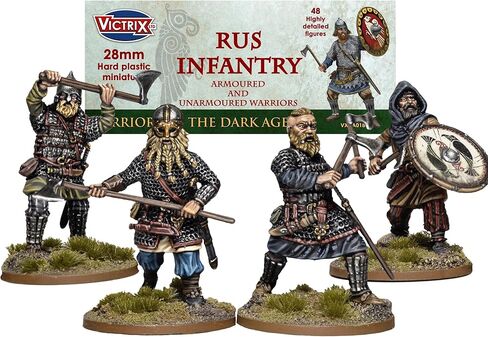 Wargames Delivered - Victrix Rus Infantry 8th to 9th Century with Bonus Miniature STL Download - 48 Miniatures, Varangian Guard & Slavic Warriors with 148 Heads, Shields & Weapons for Action Figure in Kuwait