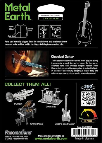 Fascinations Metal Earth Classical Guitar 3D Metal Model Kit Bundle with Tweezers in Kuwait