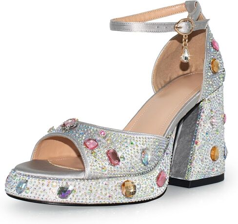 Women's open toe pearl high-heeled sandals Chunky Buckle Ankle Strap Wedding Heeled Sandals Dress Evening Bride Shoes in Saudi Arabia