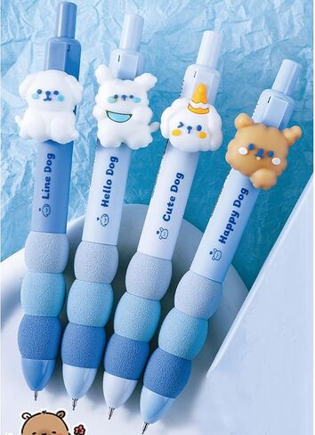 MOZXIRZ 4 Pcs Cute Gel Pens Retractable Pens Cartoon Puppy Pen 0.5mm Black Ink Smooth Writing Pen Office School Supplies (4Pcs Dog) in Kuwait