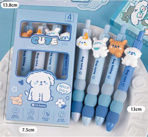 MOZXIRZ 4 Pcs Cute Gel Pens Retractable Pens Cartoon Puppy Pen 0.5mm Black Ink Smooth Writing Pen Office School Supplies (4Pcs Dog) in Kuwait