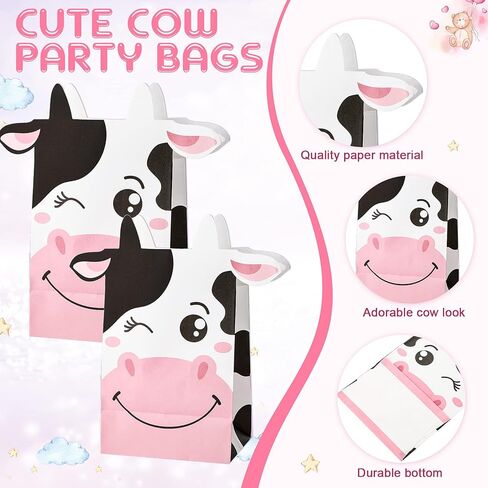 Fumete 86 Pcs Cow Party Favors Supplies Include Cow Keychain Party Paper Bags Keychains Cow Silicone Bracelets Vinyl Stickers for Girls Kids Baby Shower Treat Goodie Birthday Supplies in Saudi Arabia