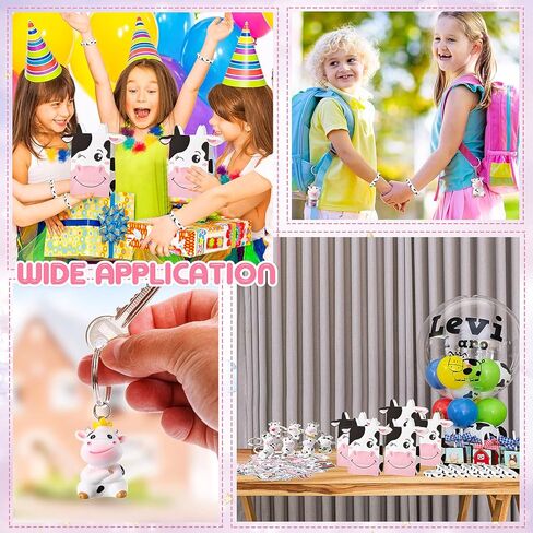 Fumete 86 Pcs Cow Party Favors Supplies Include Cow Keychain Party Paper Bags Keychains Cow Silicone Bracelets Vinyl Stickers for Girls Kids Baby Shower Treat Goodie Birthday Supplies in Saudi Arabia