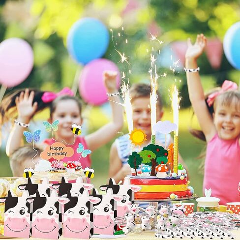 Fumete 86 Pcs Cow Party Favors Supplies Include Cow Keychain Party Paper Bags Keychains Cow Silicone Bracelets Vinyl Stickers for Girls Kids Baby Shower Treat Goodie Birthday Supplies in Saudi Arabia