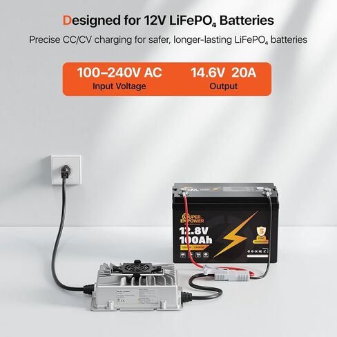 12V 20A LiFePO4 Battery Charger, 14.6V AC-DC Smart Charger for 12V/12.8V Lithium Batteries, Fast Charging with LED Indicator for RV, Solar, Off-Grid, Marine and Home Backup Systems in Saudi Arabia