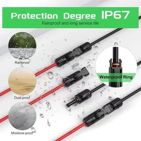 2PCS 6 FT 10AWG Solar Extension Cable with Female and Male Connector，with Extra 2pcs Solar Y Branch Connectors Adaptor Kit for Home, Ship and RV Solar Panels，Waterproof Solar ExtensionCable Kit in Saudi Arabia