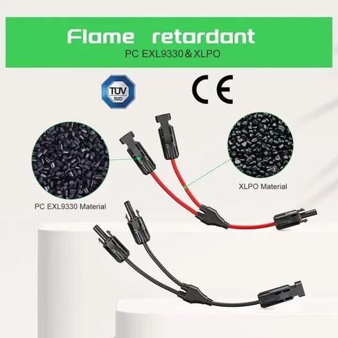 2PCS 6 FT 10AWG Solar Extension Cable with Female and Male Connector，with Extra 2pcs Solar Y Branch Connectors Adaptor Kit for Home, Ship and RV Solar Panels，Waterproof Solar ExtensionCable Kit in Saudi Arabia