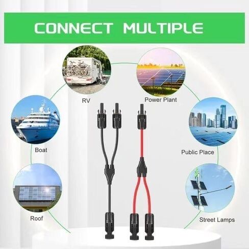 2PCS 6 FT 10AWG Solar Extension Cable with Female and Male Connector，with Extra 2pcs Solar Y Branch Connectors Adaptor Kit for Home, Ship and RV Solar Panels，Waterproof Solar ExtensionCable Kit in Saudi Arabia