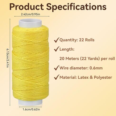 22PCS Elastic Thread for Sewing Machine, Latex Polyester, 0.6mm, 20m Each Spool, Colored Elastic Sewing Thread with Spool for Shirring, Serger, Overlock Machines, Quilting, Knitting, Weaving, DIY in Kuwait